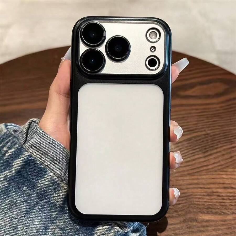 Luxury Transparent Matte Phone Case For IPhone 17 Pro Max 16 15 14 13 12 11 Plus 17e 16e, Lens Protection, Metallic Edge Protective Shell - Black - View 1
