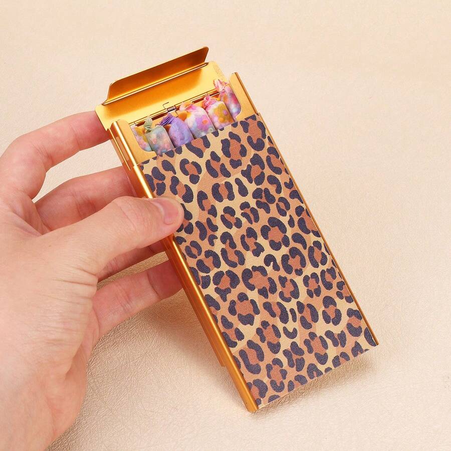 Cabin puff 1pc Vintage Leopard Print Cartoon Graffiti Portable Cigarette Case, Spring Slide Cover Long Storage Box, Personalized Portable Pocket Organizer Small Box, Wonderful Holiday Gift.
