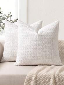 1pc Chenille Decorative Pillow Cover, Soft Woven Texture Luxury Cushion Cover For Bed And Living Room Sofa - White - View 8