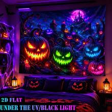 2D Flat - 1pc QD_VIVIOS Halloween Pumpkin Castle Night Scene Print Black Light UV Reactive Fluorescent Wall Tapestry Bedroom Decor Dorm Decor - Multicolor - View 8