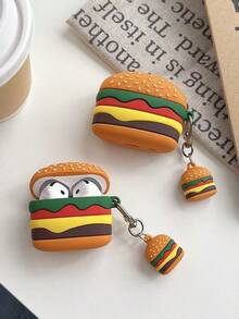 Cute 3D Hamburger Silicone Earphone Protective Case With Mini Hamburger Pendant, Cartoon Food Design Shockproof Protective Cover, Suitable Compatible With Airpods 4, Pro/Pro 2/Pro 3, Soft Anti-Drop Earbud Shell With Keychain - Multicolor - View 1