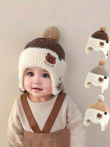 Children's Autumn/Winter Hat, Cute Paw Print Earflap Beanie, Thick Knit Cap, Unisex, Suitable For 1-3 Years Old - Multicolor - View 1