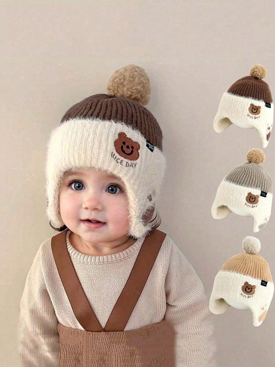 Children's Autumn/Winter Hat, Cute Paw Print Earflap Beanie, Thick Knit Cap, Unisex, Suitable For 1-3 Years Old - Multicolor - View 1
