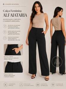 Calça pantalona social alfaiataria - Preto - Visão 2