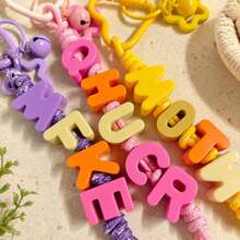 [Customized]1pc Handmade Woven Keychain, Colorful Acrylic Letters, Paired With One Star Pendant And Bell, Christmas Gift - Multicolor - View 4