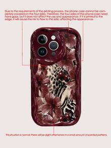 Floral Painted Cream Wavy Edge Burgundy Flat Print Anti-Drop Fashion Cute Phone Case, Compatible With IPhone 17/17 Pro/17 Pro Max/16/16 Pro/16 Pro Max/16 Plus/10/14/15, P14 Thickened P13 Soft Shell P12 Full Coverage P11 Anti-Drop Creative Phone Case - Multicolor - View 8