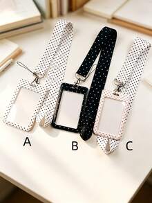 1 Set Polka Dot Pattern Fashionable Personalized Push-Pull Card Holder, Polka Dot Print Keychain Pendant Bag Charm, Student ID & Bus Card Protective Case, Suitable For Office Workers And Students Daily Use - Rectangle - View 11