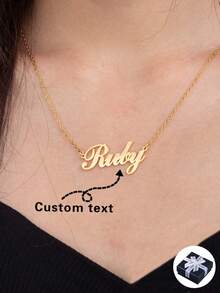 1pc Stainless Steel Personalized Name Necklace, Non-Fading Gold Color Customized Jewelry Gift, Nameplate Pendant For Girlfriend And Mom - Gold - View 1