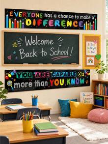 2 Pieces / Inspirational Classroom Banner Posters, Positive Growth Mindset Banner, Ideal Choice For Teachers, Very Suitable For Decorating Classrooms, School Bulletin Boards, Opening Decorations, Corridors And Classrooms - Multicolor - View 4