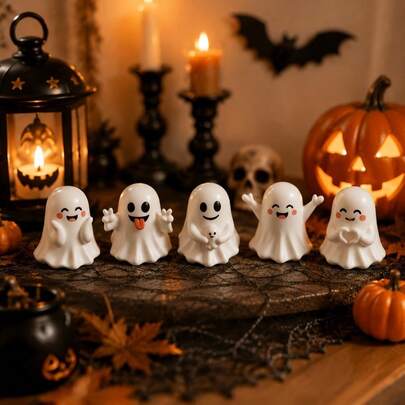 Halloween Ghost Mini Figurine Set, Cute Mini Ghost Home Decor, Holiday Home Decor Upgrade, Office Desk Halloween Party Decoration, Autumn Seasonal Desktop Ornament
