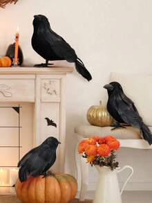 1pc Scary Black Crow, Realistic Crow Prop, Lifelike Crow, Simulated Animal Black Feather Crow, Halloween Ghost Festival Decoration Prop, Suitable For Christmas, Day Of The Dead, Halloween Decoration, Autumn Home Decor, Collectible Statue, Halloween Party, Haunted House, Cemetery And Gothic Decor - A - View 7