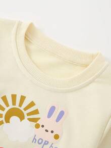 Girls Round Neck Long Sleeve Sweatshirt Rabbit Puppy Rainbow Flower Sun Print Loose Casual Pullover Sweatshirt For Toddlers And Young Children - Apricot - View 4