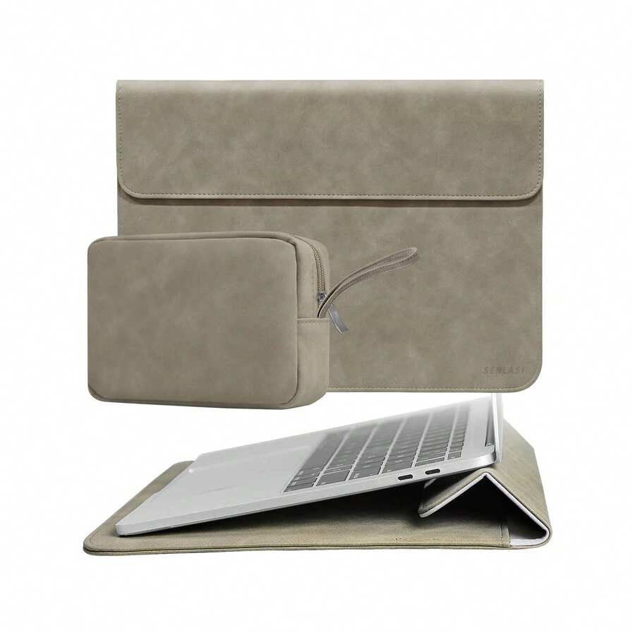 SENLASI 13/14 Inch Laptop Sleeve PU Leather Protective Case And Accessory Bag, Compatible With MacBook, HP Chromebook Surface Notebook, Portable Laptop Sleeve, Light Gray - View 1