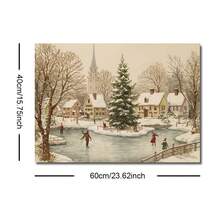 1pc Framed/Unframed Snowy Town Square Christmas Tree Canvas Poster Winter Wonderland Ice Skating Wall Art Print Xmas Festival Nordic Decor Rustic Painting For Apartment,Living Room,Bedroom,Modern Home Decoration - A - View 12