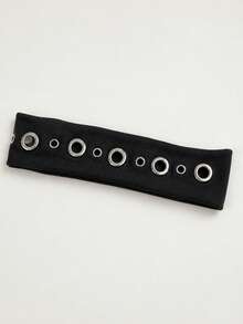 1pc Y2K Punk Metal Eyelet Wide Headband, Black Fabric Headband, Cool Non-Slip Women's Hair Accessory - Black - View 3