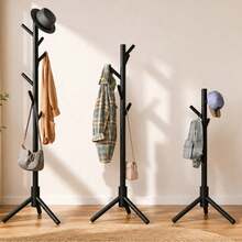 Perchero De Piso Para Colgar Ropa Gorras Bolsa, sombrero,entrada,Perchero de madera con 4 opciones de altura, 8 ganchos, resistente perchero no empotrado para ropa, bolsos, sombreros, perchero de árbol para el hogar, oficina, entrada (negro) - Negro - Ver 2