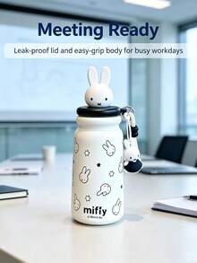 1個 MIFFY 500ML大容量保溫咖啡杯，可愛女孩水壺，316不鏽鋼便攜戶外杯附吸管，適合學生 - 白色 - 查看 6
