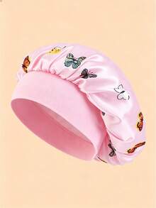 Butterfly Print Colorful Cute Women's Long Satin Faux Silk Bow Sleep Cap, Large Braided Curly Hair Sleeping Cap, Suitable For Sleeping, Daily Beauty Use, Back To School Essential - Multicolor - View 15
