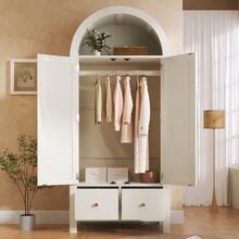 Wardrobe 181x78x45 Cm With Rattan Weave, Country Style In Oak Finish, Open Semi-Circular Shelf, 2 Doors With Magnetic Closure, 2 Drawers, Clothes Rail And Tip-Over Protection - 白色 - 查看 3