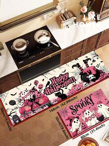 1/2pcs Halloween Pink Ghost Pattern, Vintage Diatomaceous Earth Bath Mat, Super Absorbent, Non-Slip, Perfect For Bathroom, Kitchen And Dining Room, Quick Drying, Machine Washable, Ideal Home Decor And Bathroom Mat Gift - Multicolor - View 15