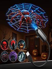 7pcs USB Halloween Projection Lights, LED Scary Atmosphere Lights, USB Powered, Interchangeable Scary Patterns - Ghost, Witch, Skeleton, Spider, Bat And Pumpkin - Plug And Play, Suitable For Home Decor, Halloween Decoration, Party Decoration And Room Decor - Halloween USB Projector Light 2 - View 5