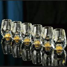 Crystal Liquor Glasses 0.5oz Set, Decorated With 24K Gold Foil Flakes, Handmade Set Suitable For Moutai, Spirits, Drinks Tasting, Gift Box Packaging (Diamond Style - 6pcs Set) - Clear - View 8