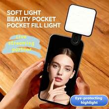 Buguangdeng 1pc LED Selfie Light, 3 Lighting Modes, Portable Clip-On Fill Light, Suitable For Makeup, Live Streaming, Zoom Meetings, Rechargeable Clip-On Video/Photo Lighting For Smartphone, Camera - Pink - View 3