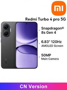 Xiaomi REDMI Turbo 4 Pro 中國版 *僅支援英文與中文 Snapdragon 8s Gen 4，6.83 吋超窄邊框大螢幕 金屬機身 7550mAh 電池 IP68 防塵防水 濕手觸控 2.0 - 黑色 - 查看 1