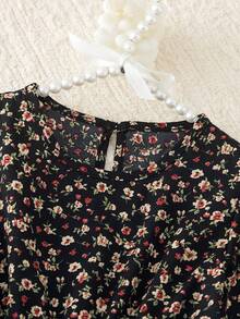 BASUSARRI Young Girls Floral Country Style Sweet Simple Cute Long Sleeve Dress Autumn/Winter - Black - View 8