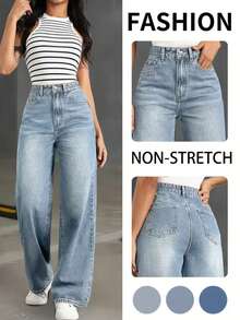 Teen Girl Bright Steel Blue Casual Fashion Multi-Craft Straight Leg Jeans - Light Wash - View 2