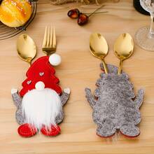 6pcs, Festive Tableware Storage Set, Table Forks, Spoons, And Placemats, Tableware Pocket Set, Decoration - Red - View 7