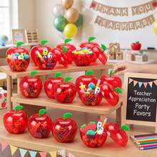 6/12/18 Pcs Appreciation Week Gifts Plastic Apple Container Bulk Red Candy Boxes Holder Thank You Gift Compatible With Apple Of Appreciation Gifts End Of Year Halloween Party Back-To-School Season Decor - View 4