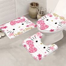 SANRIO 4pcs Hello Kitty Shower Curtain Set With Rug, Cute Cat Bathroom Shower Curtain Set With Rug, Toilet Lid Cover And Bath Mat, Modern Bathroom Decor With Bath Mat And 12 Plastic Hooks - 4-piece Shower Curtain Set - View 12