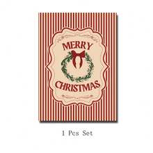 Set Of 1 Vintage Christmas Candy Cane Canvas Wall Art | Traditional Holiday Decor For Living Room Frameless/Framed - A - View 12