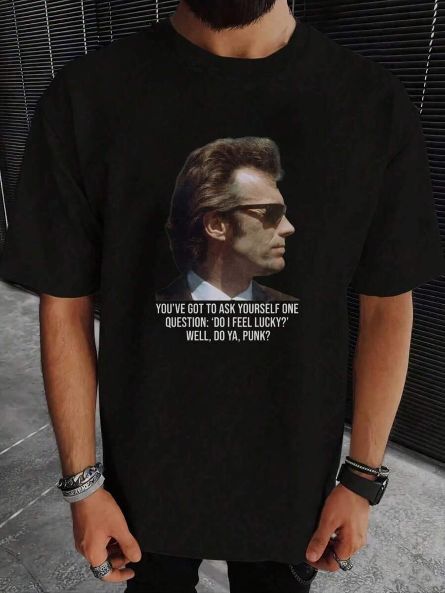 Camiseta Divertida de los 70 con la Frase de Dirty Harry "Lucky Punk" - Negro - Ver 1