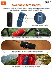 JBL Flip 7 adalah speaker portabel, tahan air, dan tahan guncangan yang dilengkapi teknologi peningkatan suara AI untuk suara profesional yang menakjubkan, waktu pemutaran hingga 16 jam, dan sistem PushLock dengan aksesori yang dapat diganti. - View 4