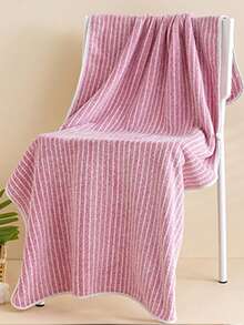 Coral Fleece Soft Quick-Dry Striped Bath Towel/Hand Towel/Face Towel/Beach Towel, Suitable For Bathroom, Back To School, Home Essentials, Skin Care - Pink - View 8