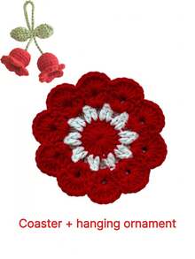 Handmade Flower Crochet Coaster Set With Hanging Ornament, Cute Red Floral Knitted Drink Coaster, Heat Resistant Table Mat For Coffee Mug, Aesthetic Home Desktop Decor - Multicolor - View 9