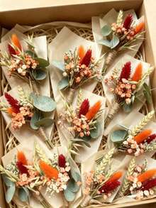 12/8/1 Handmade Mini Artificial Flower Bouquet, Suitable For Autumn/Winter Wedding Decoration, Men's Boutonniere, Table Centerpiece Decoration, Birthday Cake Decoration, Christmas/Halloween Gift Packaging, Eucalyptus, Baby's Breath, Rabbit Tail Grass - G218 - View 9