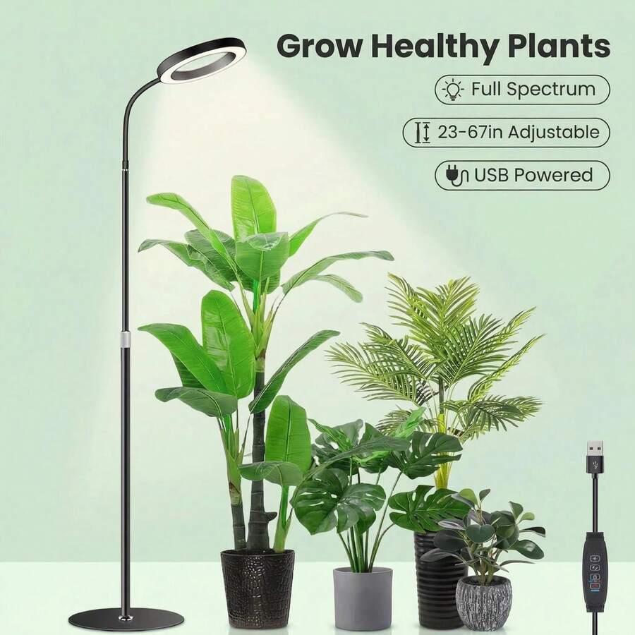 68英寸全光谱落地式植物生长灯，带3/9/12小时定时器，适用于种植大型高大植物，黑色环形LED植物生长灯 - 全光譜太陽光 - 查看 1