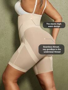 1pc Women High Waist Criss-Cross Girdle, Seamless Tummy Control Butt Lifter Shapewear Shorts, Plus Size - Apricot - View 2