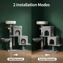 HEXCELEN 95cm Cat Tree For Indoor Cats, Cat Tower With Adjustable Base, Soft Large Platform, Plush Ball, Cat Bed, Scratching Post, Basket, Sisal Rope, Spacious And Sturdy - Light Grey - View 3