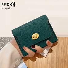MIYIN محفظة بطاقات بتصميم حبيبات الليتشي عتيق أنيق مع حماية RFID، محفظة قصيرة بغطاء بقفل دوار، محفظة عملات وبطاقات ائتمان محمولة للنساء - متعدد الألوان - مشاهدة 8