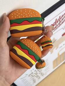 Cute 3D Hamburger Silicone Earphone Protective Case With Mini Hamburger Pendant, Cartoon Food Design Shockproof Protective Cover, Suitable Compatible With Airpods 4, Pro/Pro 2/Pro 3, Soft Anti-Drop Earbud Shell With Keychain - Multicolor - View 7