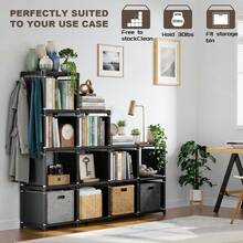 Mavivegue Book Shelf, 12 Cube Storage Organizer, DIY Bookcase, Metal Bookshelf,Tall Book Case For Bedroom, Living Room,Office,Closet, Black Cubicle Rack O2GB - Black - View 12