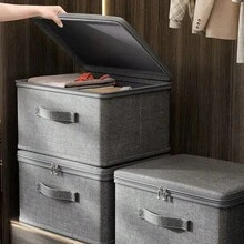 Fabric Storage Box, Foldable Fabric Box With Lid, Suitable For Clothes, Toys, And Home Storage, Cotton And Linen Material, Bedroom Storage Organizer - Grey - View 3
