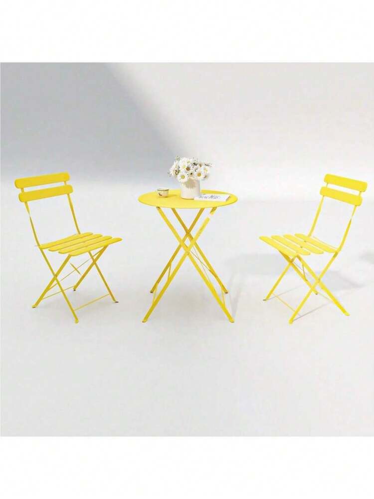 Outdoor Table & Chair Sets - Yellow + Metal + Foam - View 3