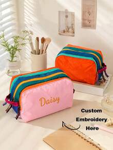 Tas Kosmetik Blok Warna yang Dipersonalisasi, Tas Organizer Kosmetik Kapasitas Besar Multi-Lapisan, Tas Perlengkapan Mandi Portabel untuk Perjalanan dengan Warna Kontras yang Modis - MultiWarna - View 2