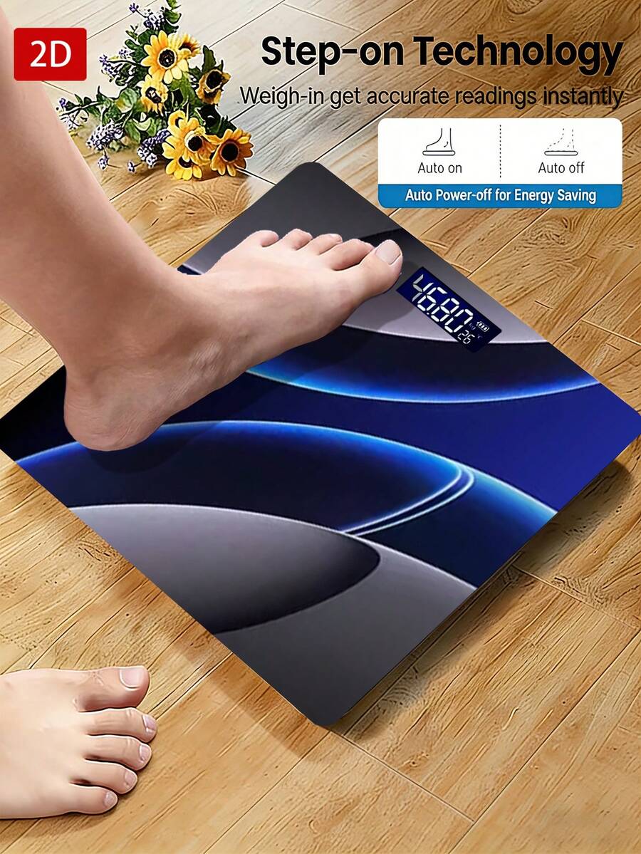 2D Bathroom Scale With Cyber-Style Blue Light Pattern, Perfect As A Holiday Gift. Max Weight 400 Lbs/180 Kg, Temperature Detection Function, Uses AAA Batteries (Not Included)