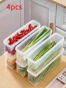 4pcs Rectangular Clear Plastic Food Storage Containers, Stackable Refrigerator Organizer Boxes, Suitable For Vegetables, Fruits, Meat, Fridge And Cabinet - Multicolor - View 10